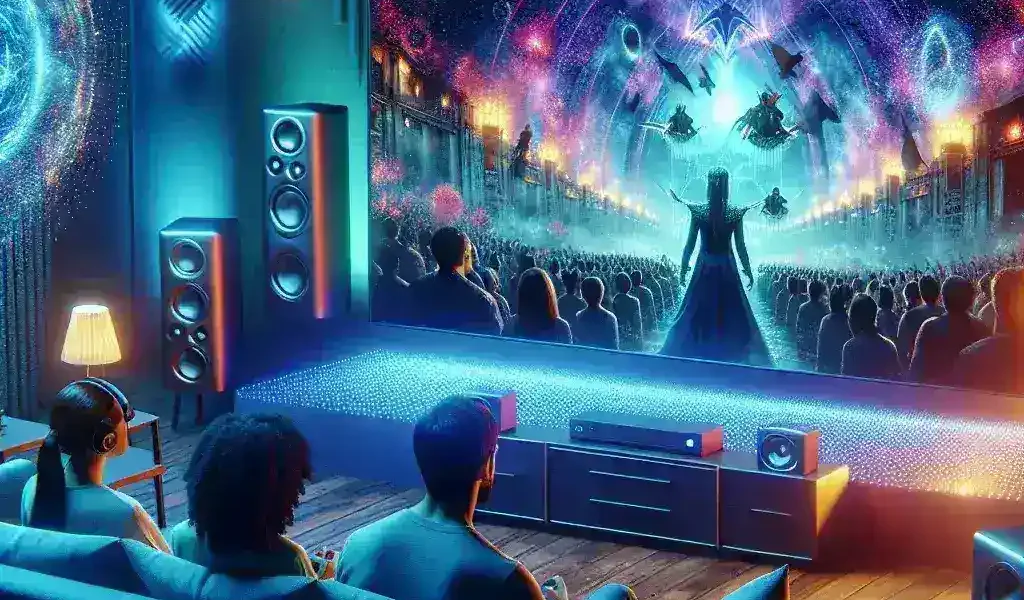 Alt text: "Ilustrasi fitur audio spatial Netflix yang menambah dimensi suara untuk konten original, menciptakan pengalaman menonton yang lebih imersif."